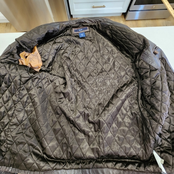 Vintage Gap 100% Cow Leather Long Jacket Mens XL Brown Quilted Lined 3 Button - Picture 5 of 11